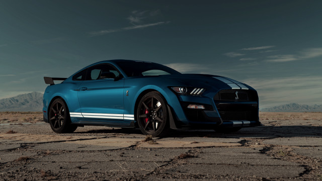 Blue mustang desert mountains cloudy free wallpaper - medium preview image