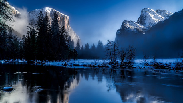 Mountain reflection lake night snow free wallpaper - medium preview image