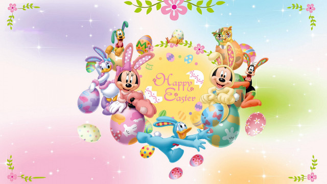 Cartoon characters happy easter message free wallpaper - medium preview image