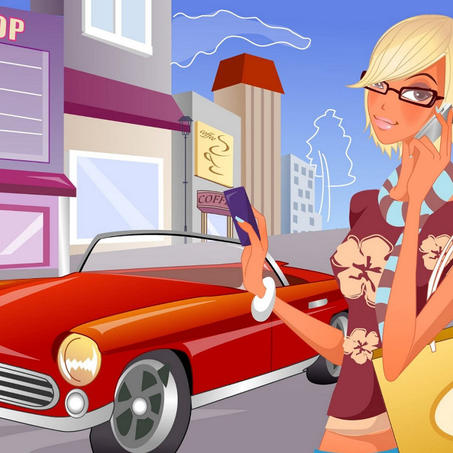 Woman talking cellphone red car free wallpaper - medium preview image