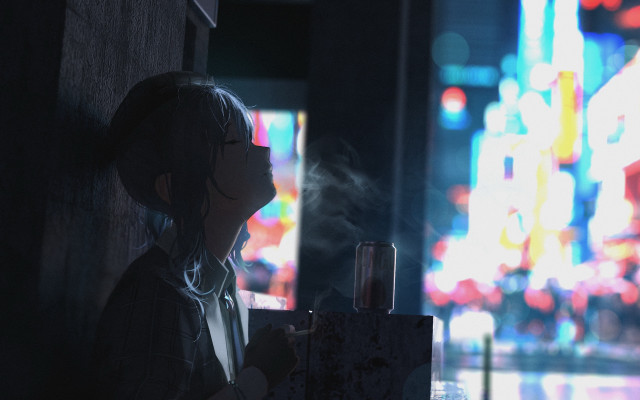 Woman alley cigarette cyberpunk night free wallpaper - medium preview image