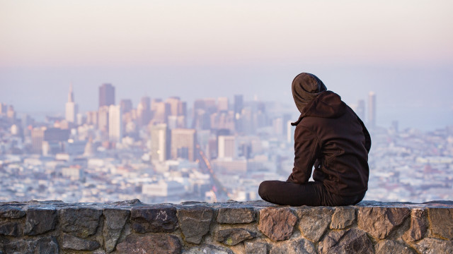 City skyline hooded sitter ruins free wallpaper - medium preview image