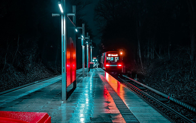 Night train station city lights free wallpaper - medium preview image