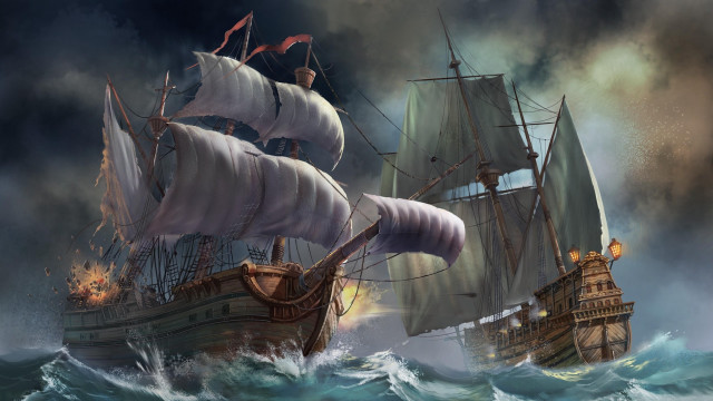 Pirate ship battle full moon free wallpaper - medium preview image