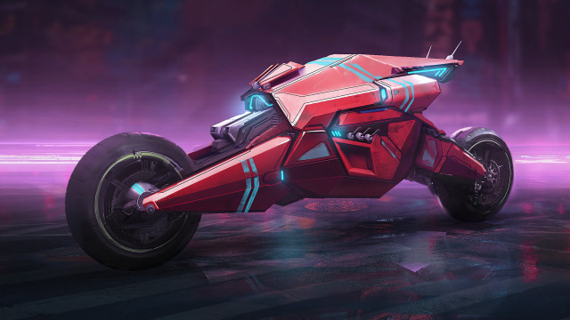 Futuristic motorcycle cyberpunk retrofuturism purple free wallpaper - medium preview image