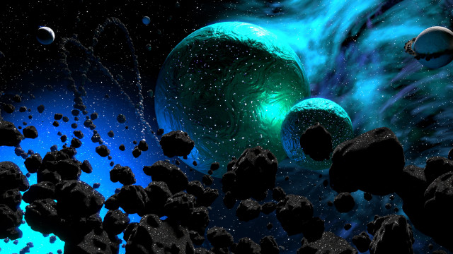 Space station rocks aurora moon free wallpaper - medium preview image