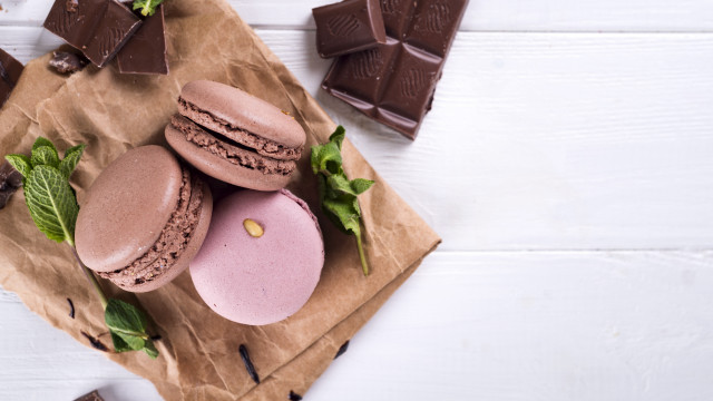 Chocolate pink macaroons coffee spoon free wallpaper - medium preview image
