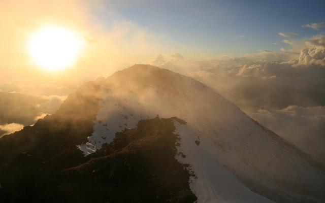 Mountain snowy peak clouds sunset free wallpaper - medium preview image