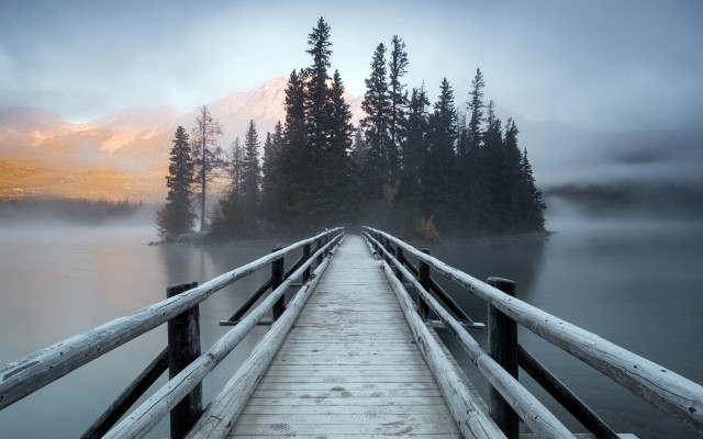 Wooden dock lake mountain forest free wallpaper - medium preview image