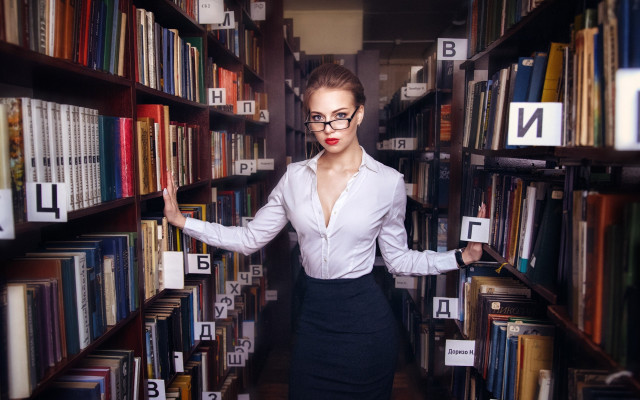 Library girl floating book glasses free wallpaper - medium preview image