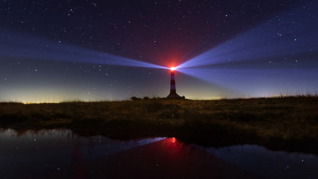 Lighthouse night stars aurora moon free wallpaper - medium preview image