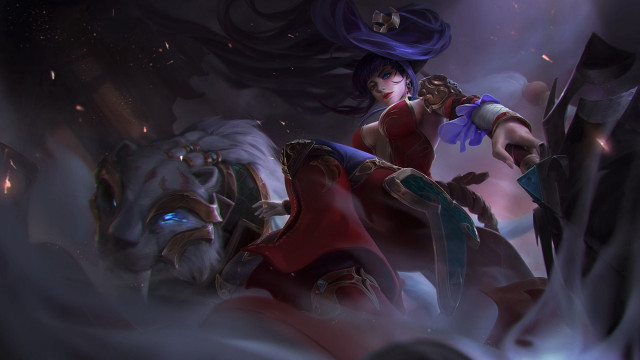Woman red dress sword cave free wallpaper - medium preview image
