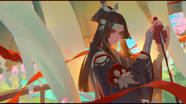 Kimono sword forest redribbon cloisonnism free wallpaper - medium preview image