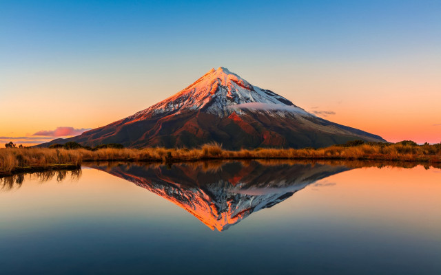 Mountain reflection sunset beach fire free wallpaper - medium preview image