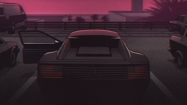 Night parking lot pink sky free wallpaper - medium preview image