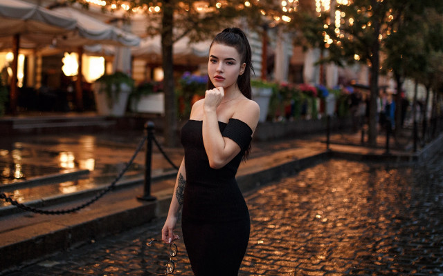 Woman black dress night street free wallpaper - medium preview image