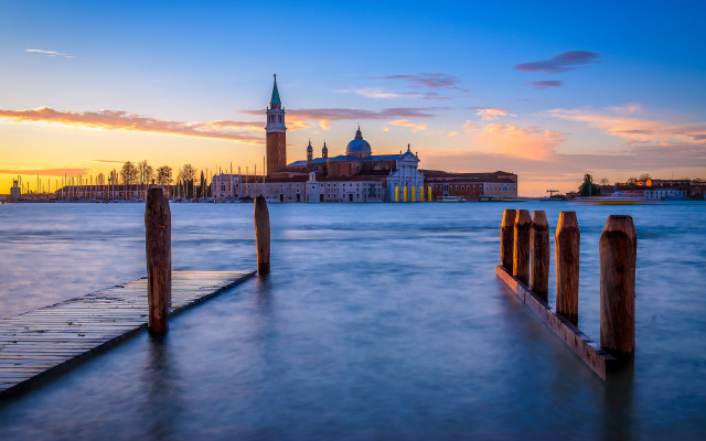 Venice pier clocktower sunset cityscape free wallpaper - medium preview image