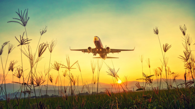 Plane field sunset clouds backlit free wallpaper - medium preview image