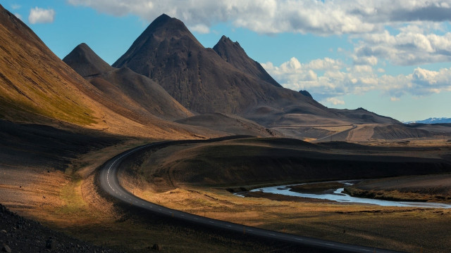 Mountain road river sky clouds free wallpaper - medium preview image