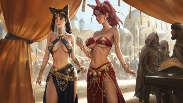 Fantasy costumes two women arabian free wallpaper - medium preview image