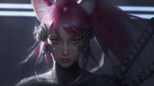 Pink hair cat ears cyberpunk #2 free wallpaper - medium preview image