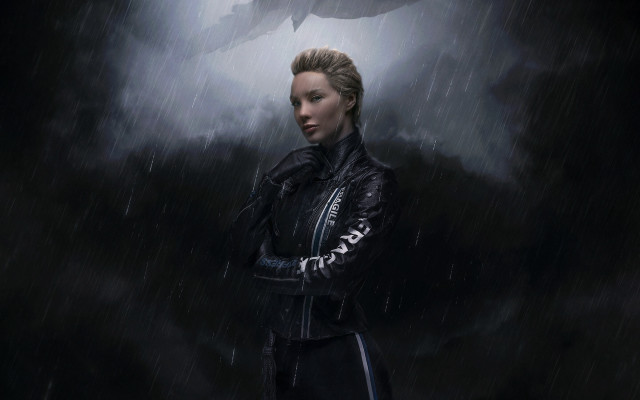 Woman shark rain stormy sky free wallpaper - medium preview image