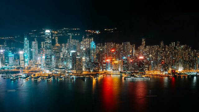 Cityscape night lights boats tiltshift free wallpaper - medium preview image