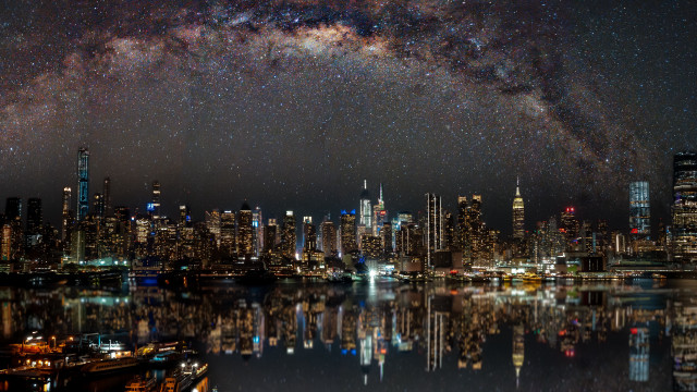 City skyline stars water boats free wallpaper - medium preview image