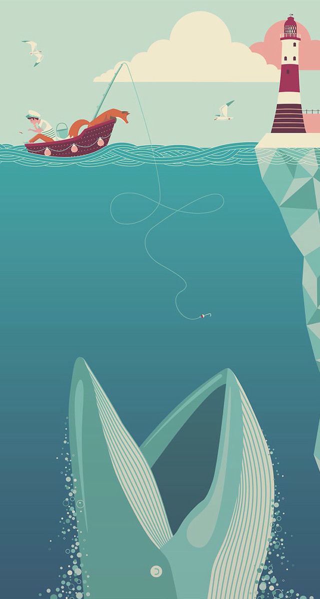 Whale ocean lighthouse boat icebergs free wallpaper - medium preview image
