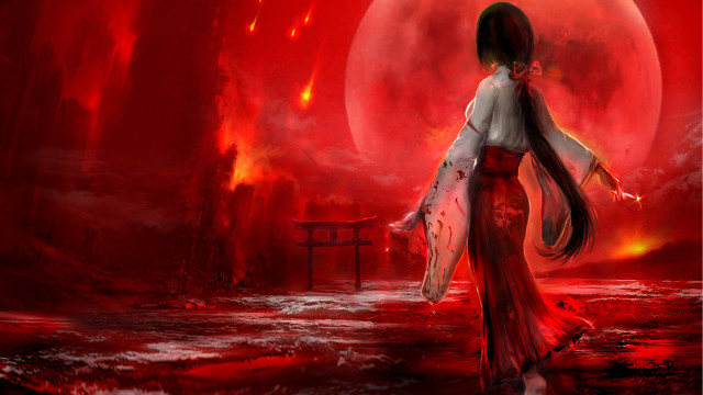 Red moon red forest woman free wallpaper - medium preview image