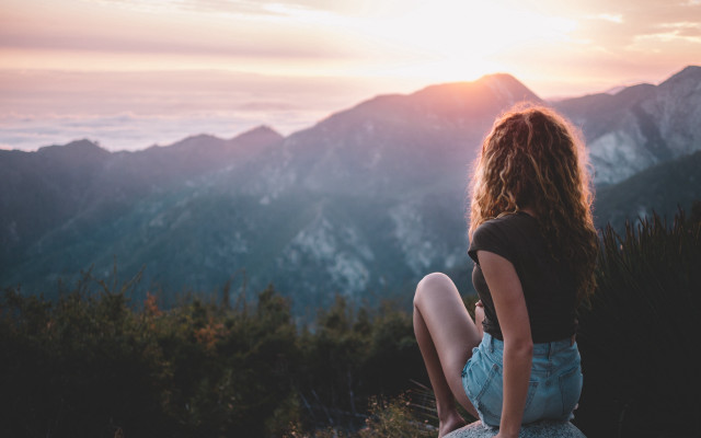 Woman mountains sunset beach denim free wallpaper - medium preview image