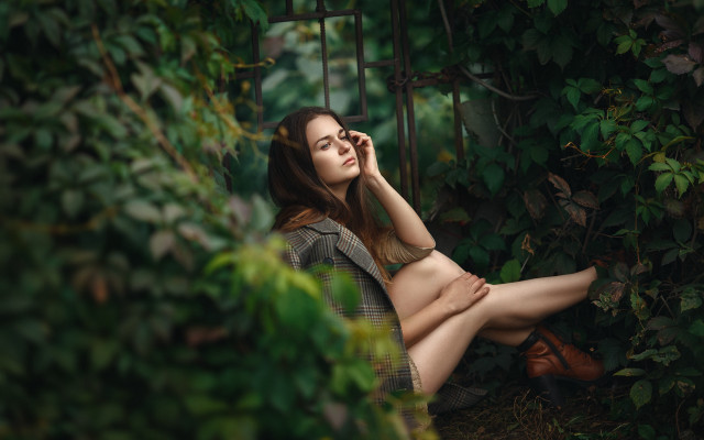 Woman bench garden cellphone plaid free wallpaper - medium preview image