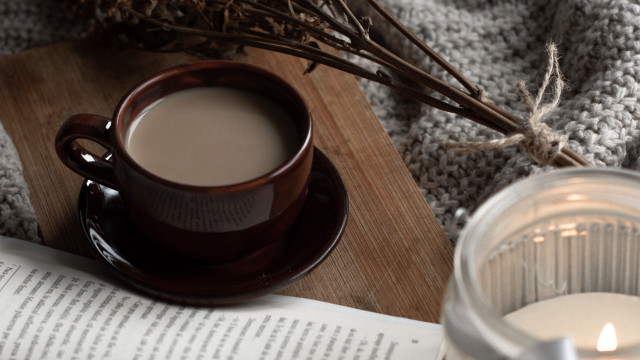 Coffee candle table book knit free wallpaper - medium preview image
