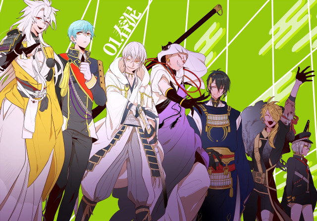 Anime characters group green background #2 free wallpaper - medium preview image