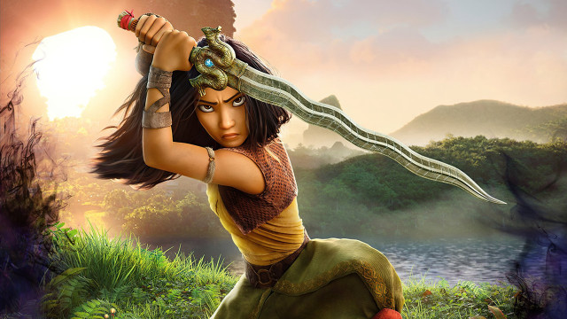 Fantasy woman sword mountain river free wallpaper - medium preview image