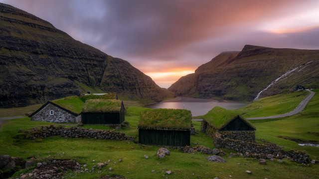 Valley houses mountains lake forest free wallpaper - medium preview image