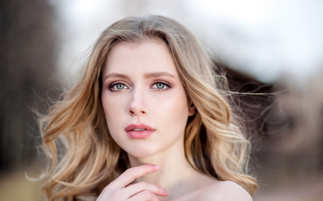 Blonde woman blue eyes portrait #3 free wallpaper - medium preview image