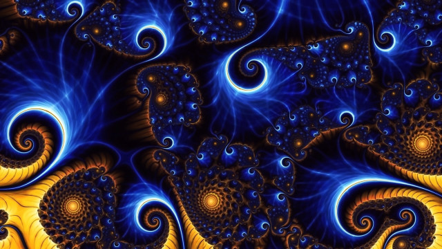 Blue yellow swirls fractals glowing free wallpaper - medium preview image