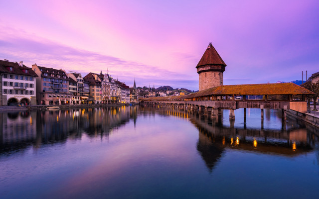 River clock tower cityscape dusk free wallpaper - medium preview image