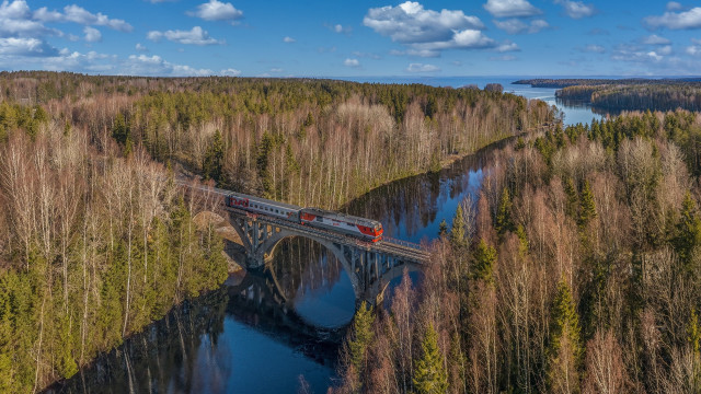 Train bridge river forest sky free wallpaper - medium preview image
