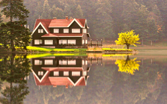 House lake forest autumn architecture free wallpaper - medium preview image
