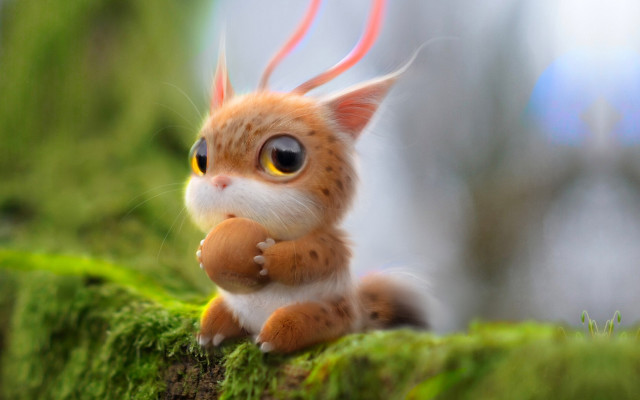 Orange cat red ribbon mossy free wallpaper - medium preview image