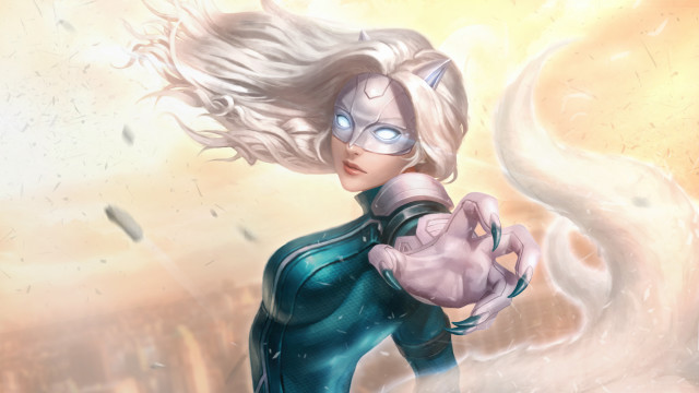 Blue suit woman yellow city free wallpaper - medium preview image