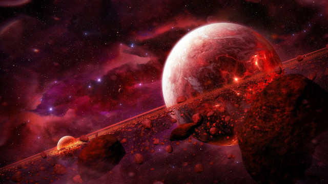 Space red planet aurora moon free wallpaper - medium preview image
