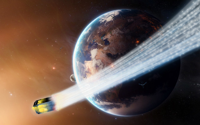 Space shuttle planet light streak free wallpaper - medium preview image