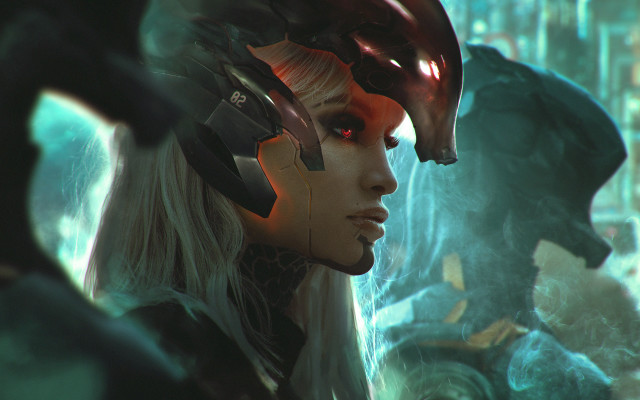 Futuristic woman helmet horse head free wallpaper - medium preview image