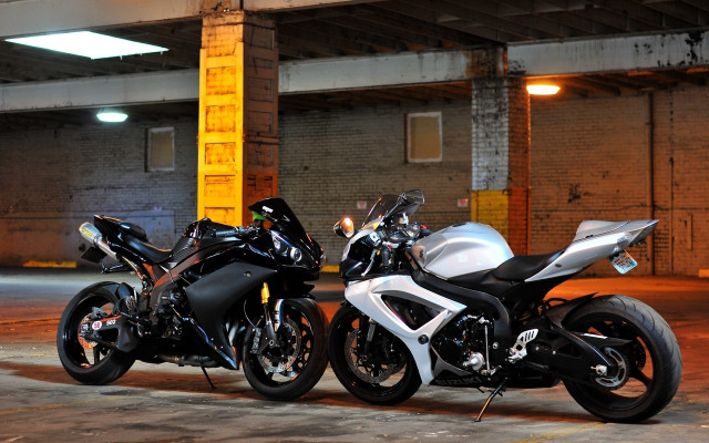Motorcycles night black white parking free wallpaper - medium preview image