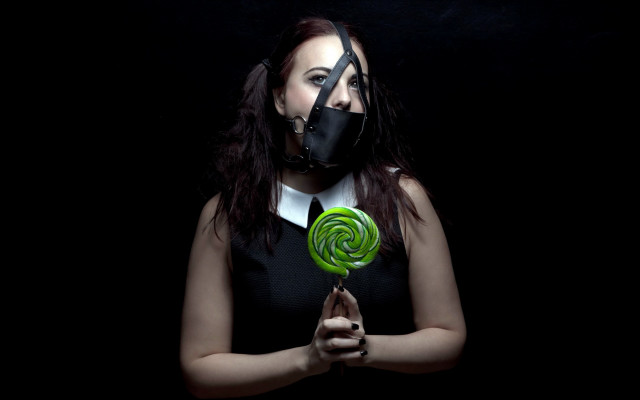 Woman gasmask lollipop portrait transgressive free wallpaper - medium preview image