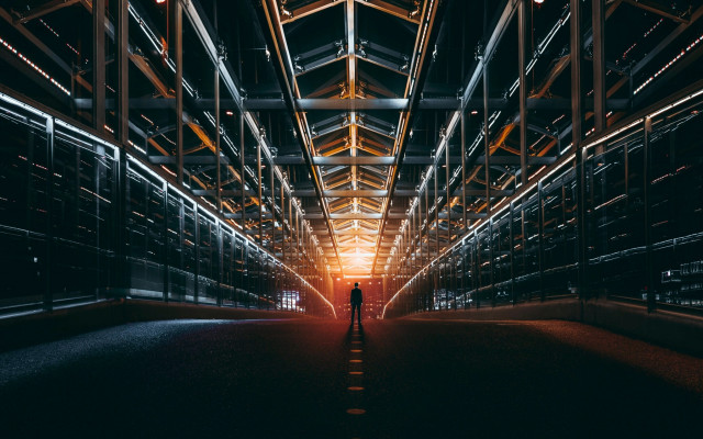 Person dark tunnel ceiling lights free wallpaper - medium preview image