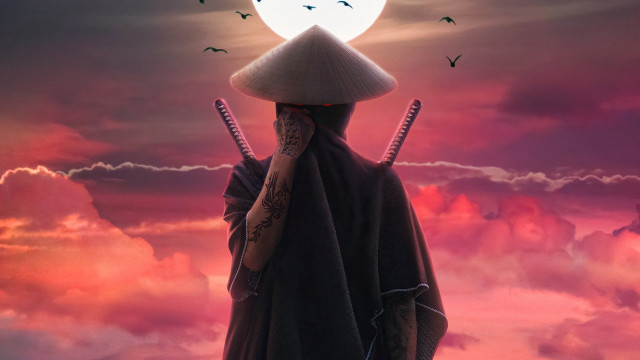 Horizon sunset silhouette swords hat free wallpaper - medium preview image